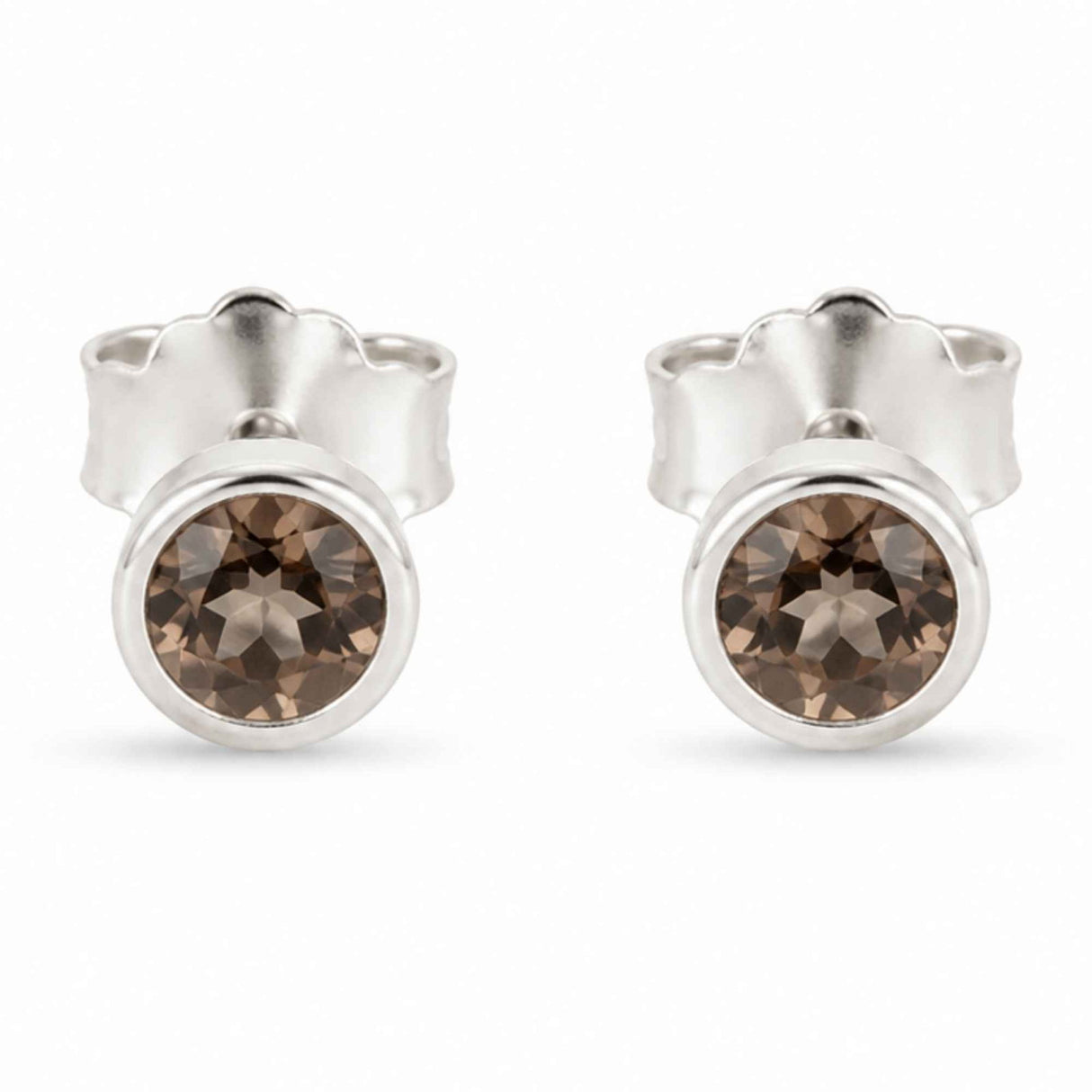 Cercei Argint 925 cu Cuart Fumuriu Fatetat Rotund – Protectie si Echilibru