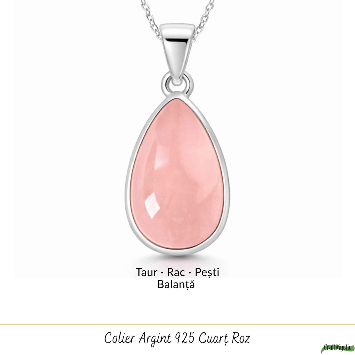 Colier argint 925 cu Cuart Roz lacrima – iubire de sine si echilibru emotional