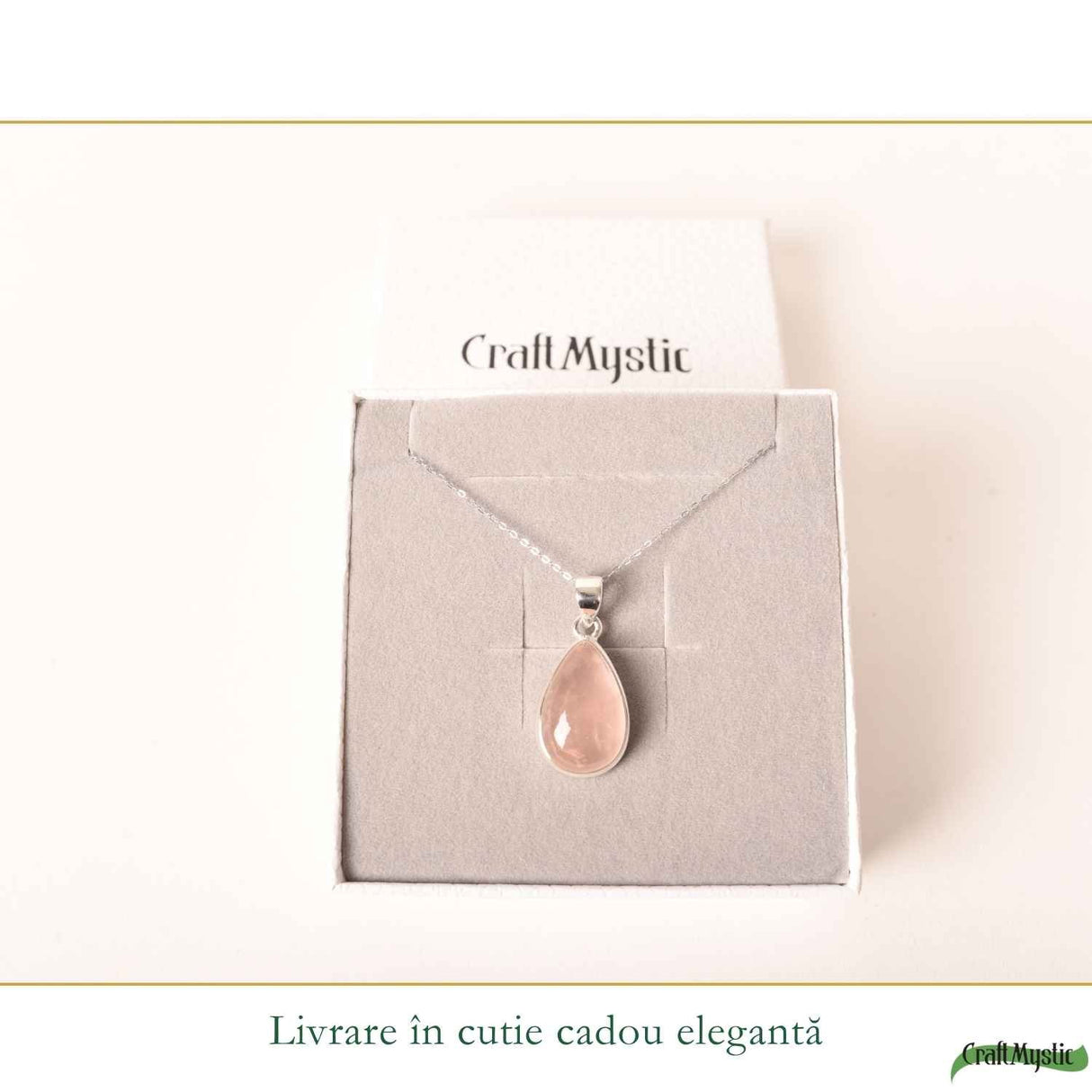 Colier argint 925 cu Cuart Roz lacrima – iubire de sine si echilibru emotional
