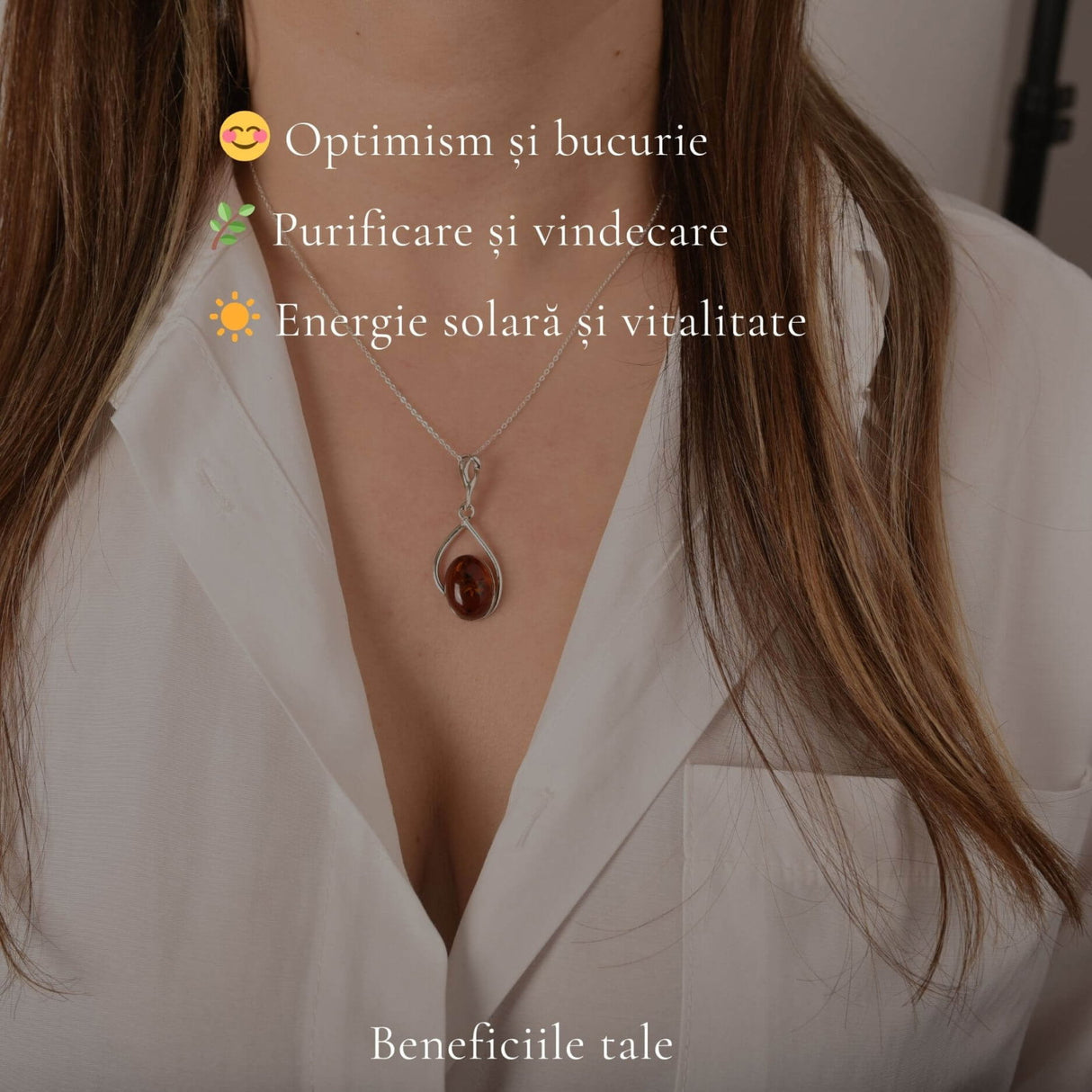 Colier argint 925 forma lacrima si chihlimbar oval natural - Energie solara si protectie
