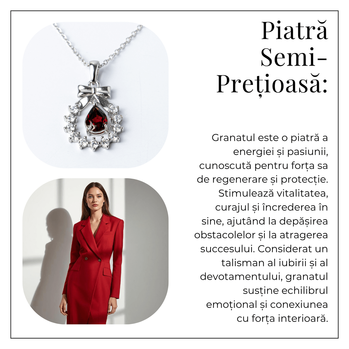 Colier Argint 925 cu Granat Natural si Zirconiu - Pandantiv Ghirlanda cu Fundita, Simbol al Energiei si Protectiei