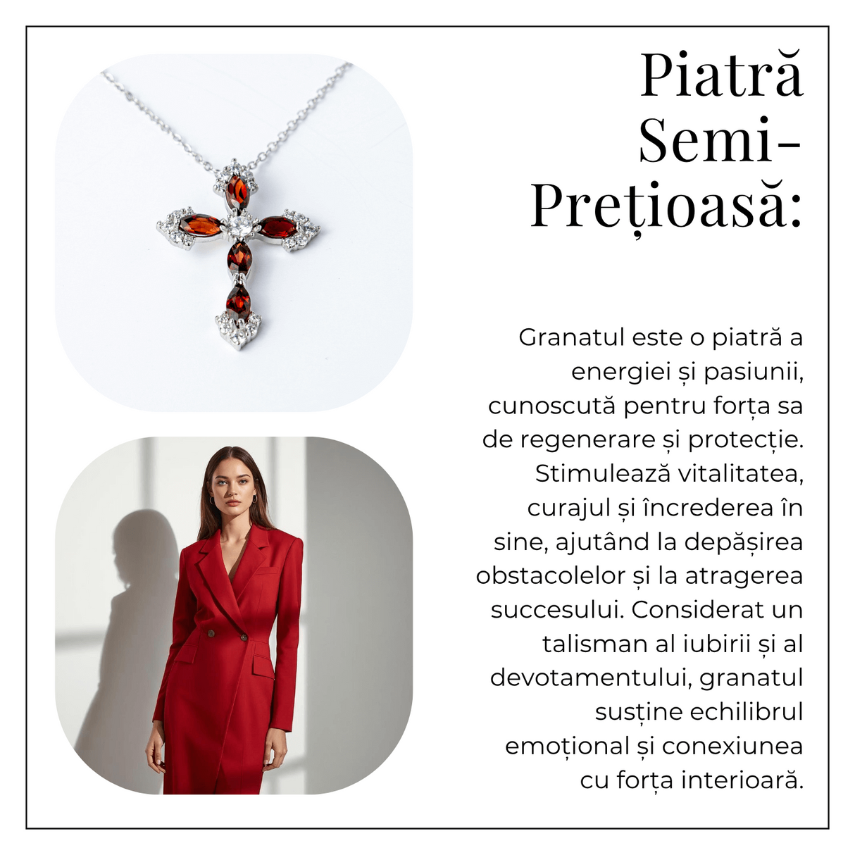 Colier Argint 925 cu Crucifix din Granat Natural si Zirconiu - Simbol al Energiei Vitale, Pasiunii si Protectiei Interioare