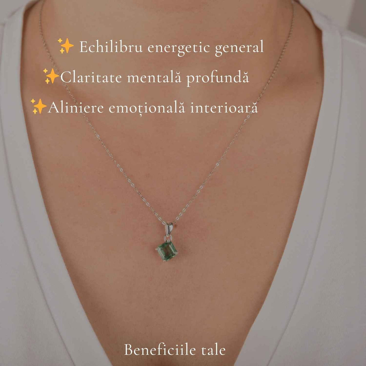Colier Argint 925 cu Kianit Verde Fatetat Patrat – Echilibru si Claritate