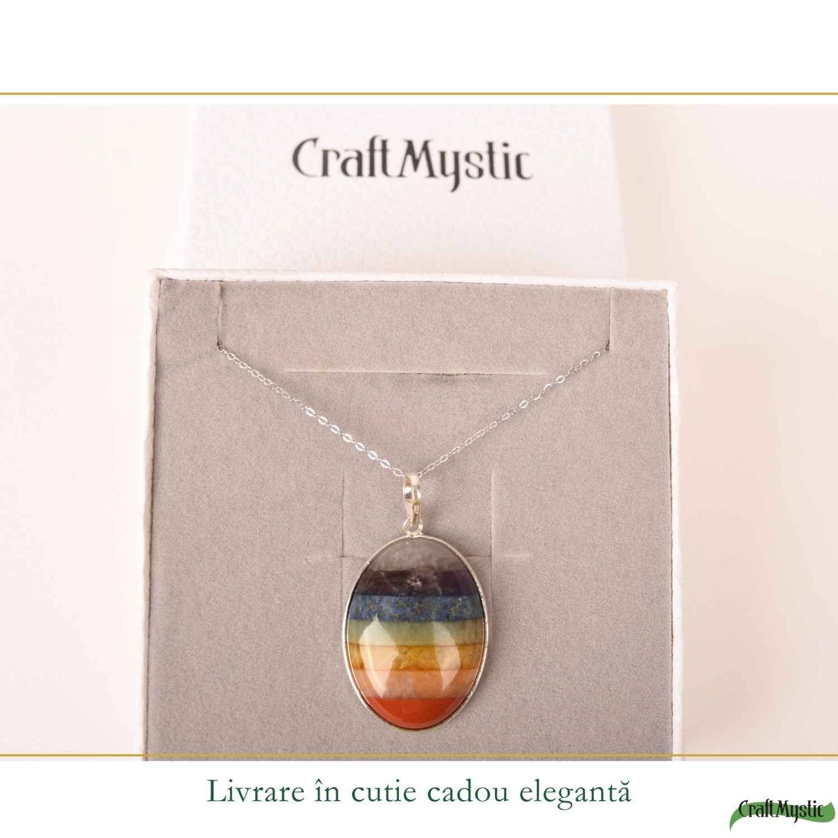Colier Argint 925 cu Pietre Naturale 7 Chakre Oval – Echilibru si Energie