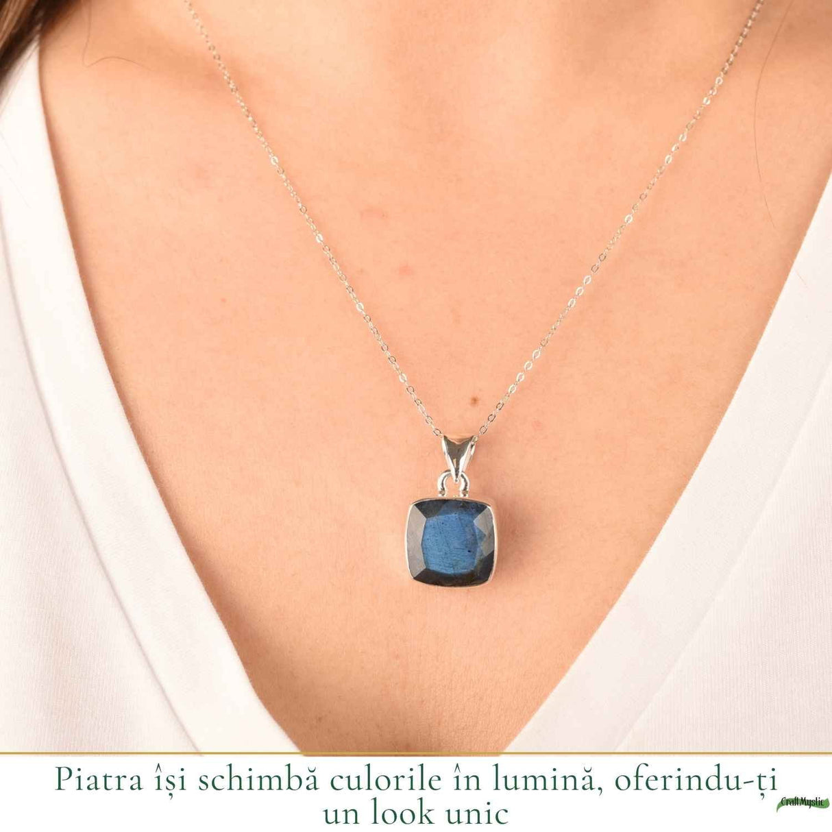 Colier Argint 925 cu Labradorit Fațetat Patrat – Claritate si Protectie