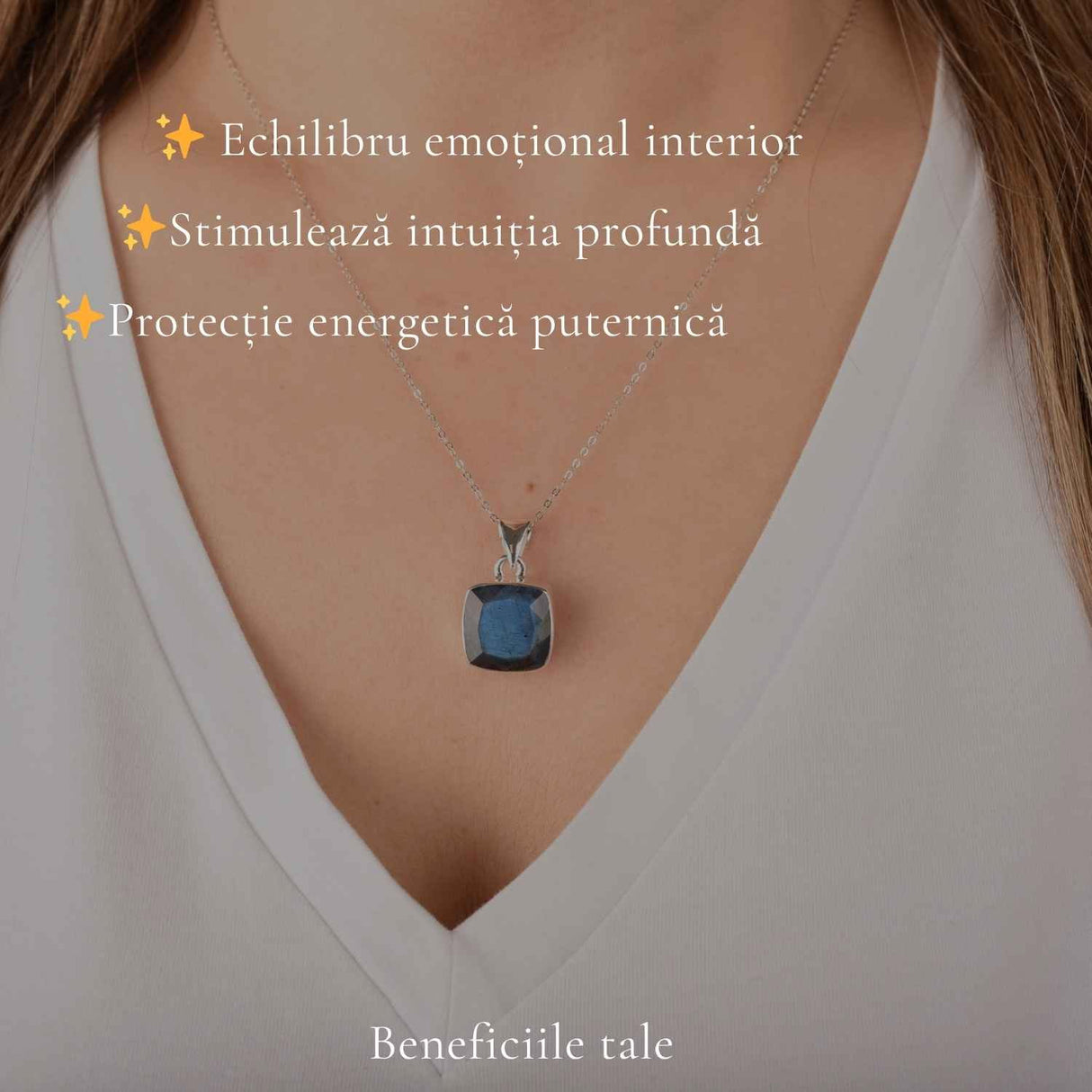Colier Argint 925 cu Labradorit Fațetat Patrat – Claritate si Protectie