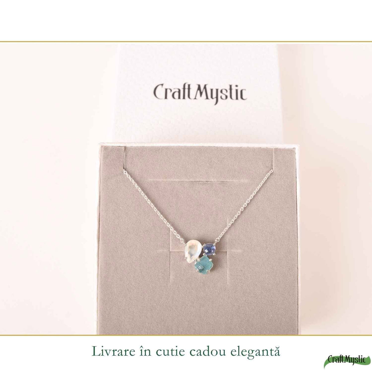 Colier Argint 925 cu Piatra Lunii, Apatit Albastru si Tanzanit – Echilibru si Inspiratie
