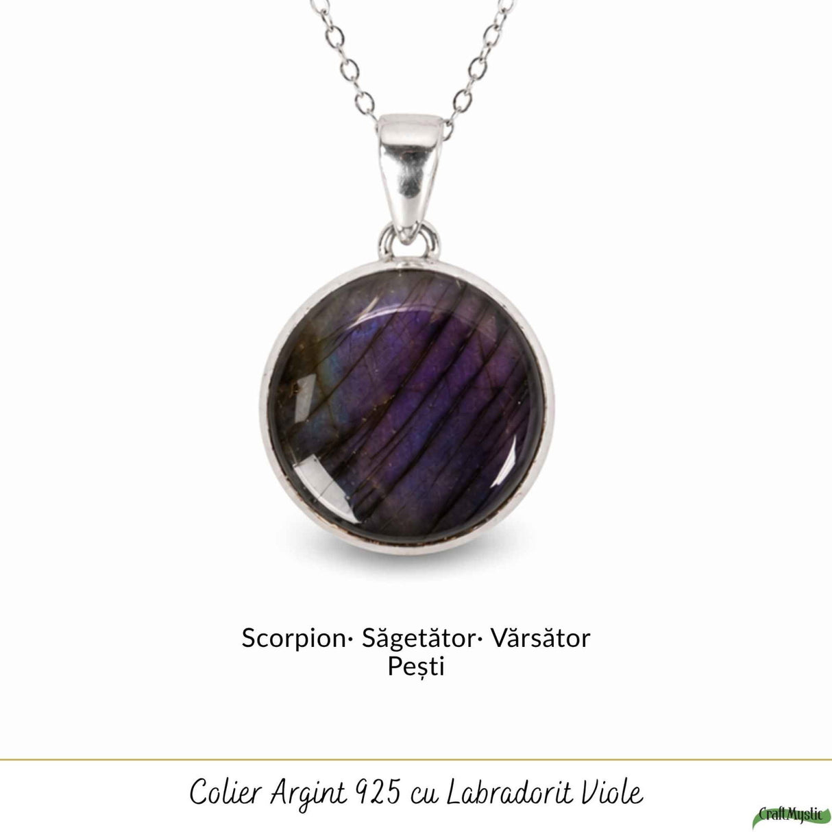 Colier Argint 925 cu Labradorit Violet Rotund – Protectie si Echilibru