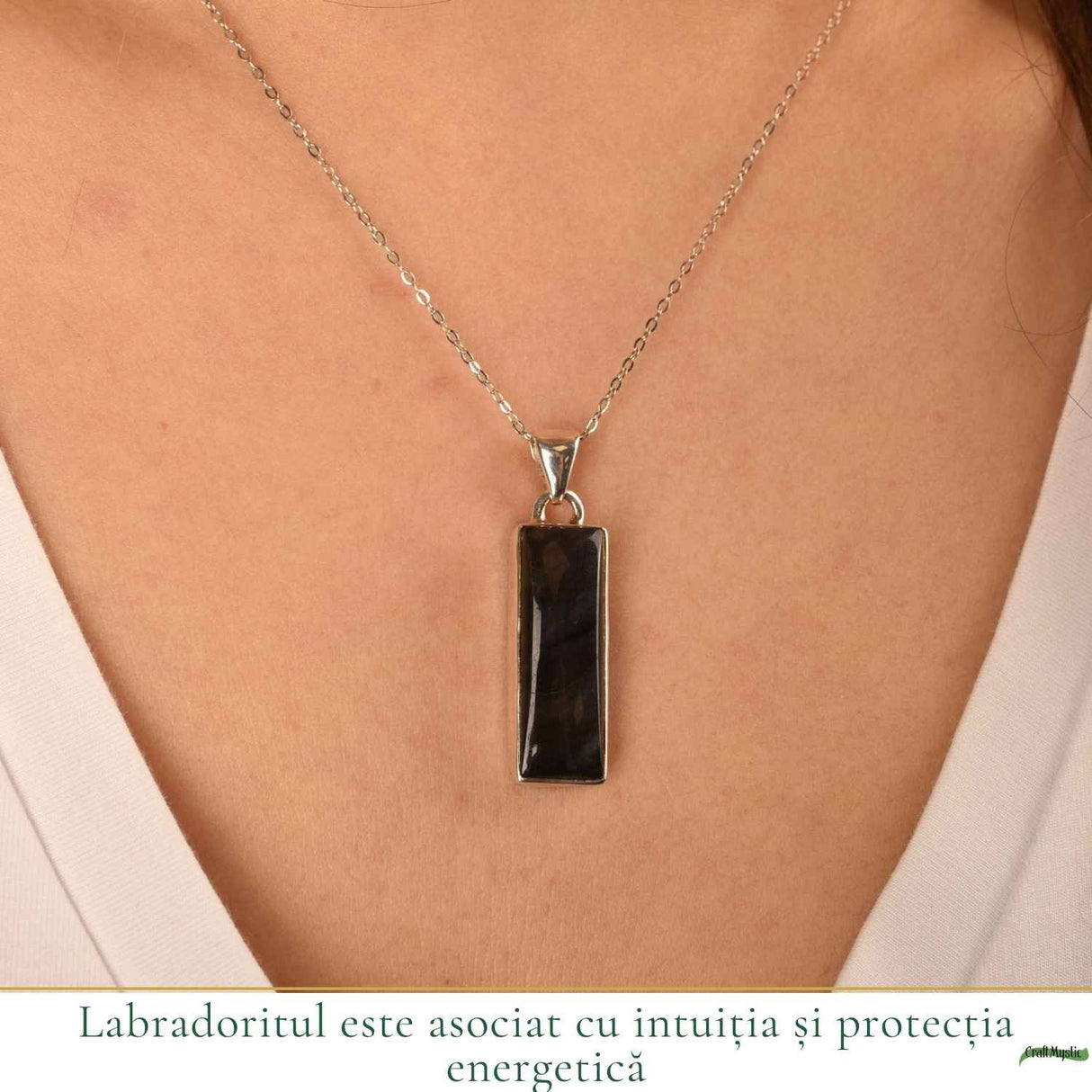 Colier Argint 925 cu Labradorit Violet Dreptunghi – Claritate si Protectie