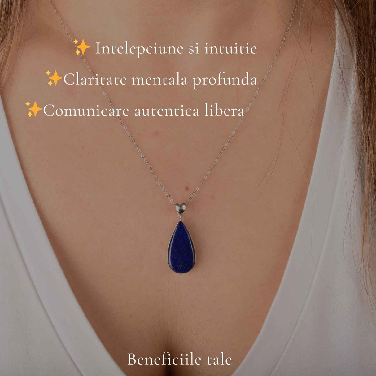 Colier argint 925 cu Lapis Lazuli lacrima – Claritate mentala si liniste interioara