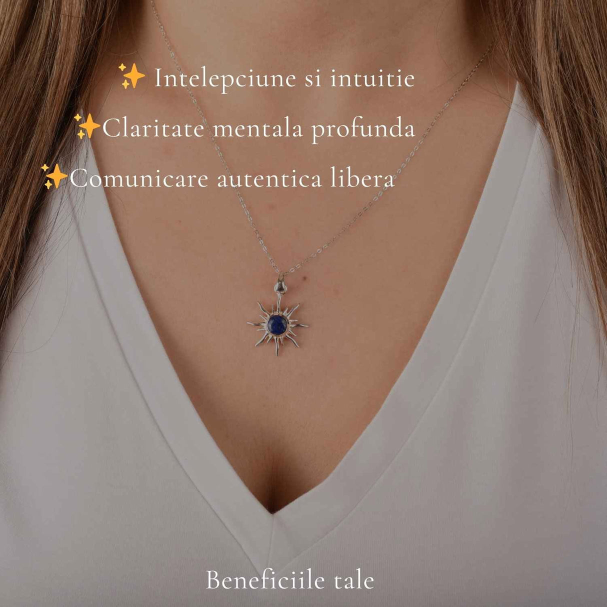 Colier argint 925 cu Lapis Lazuli soare – Claritate mentala si energie pozitiva