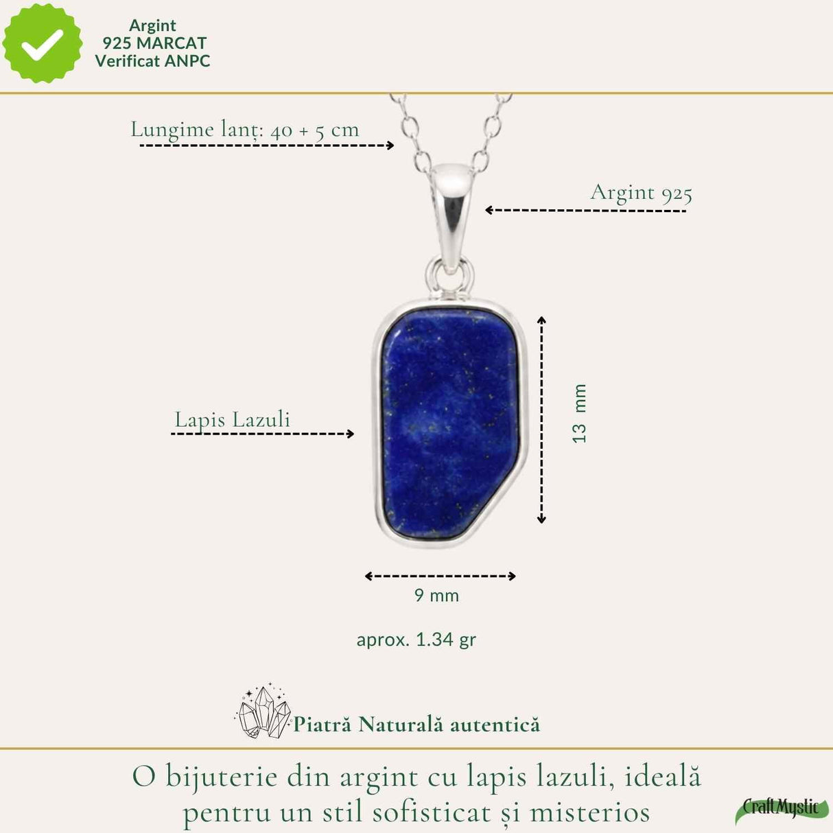 Colier argint 925 cu Lapis Lazuli neuniform – Claritate mentala si autenticitate