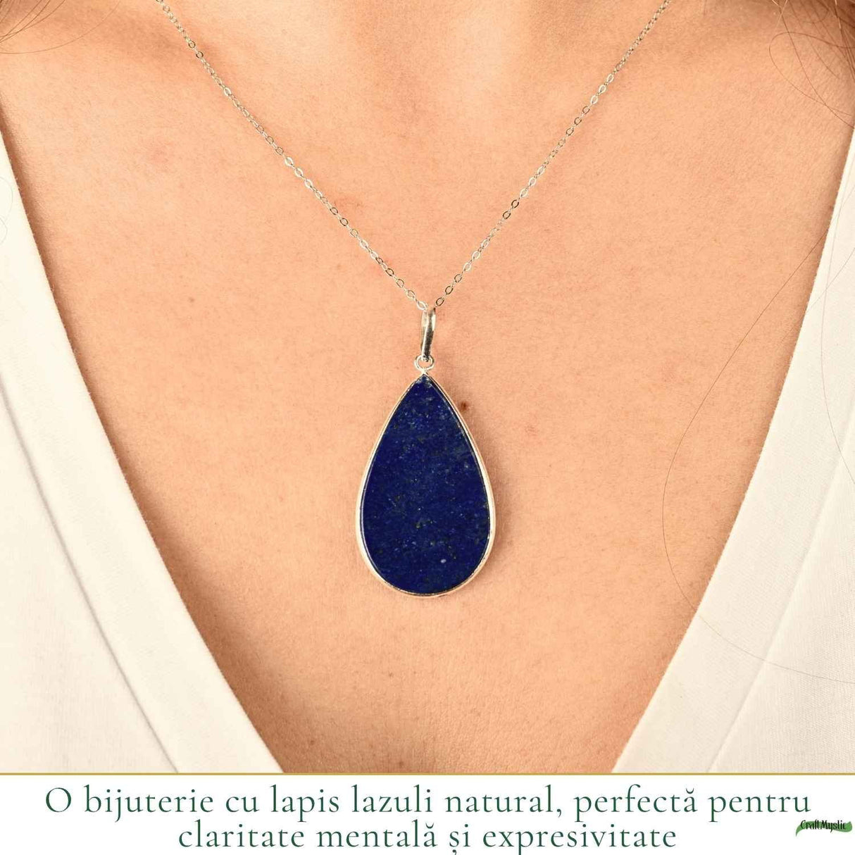 Colier argint 925 cu Lapis Lazuli lacrima – Claritate mentala si echilibru interior