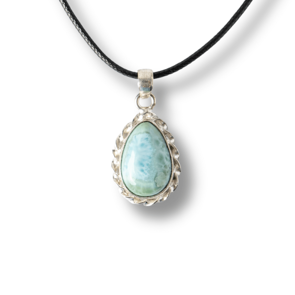 Colier Argintiu cu Piatra Naturala Larimar in Forma de Lacrima - Calm si Armonie Interioara