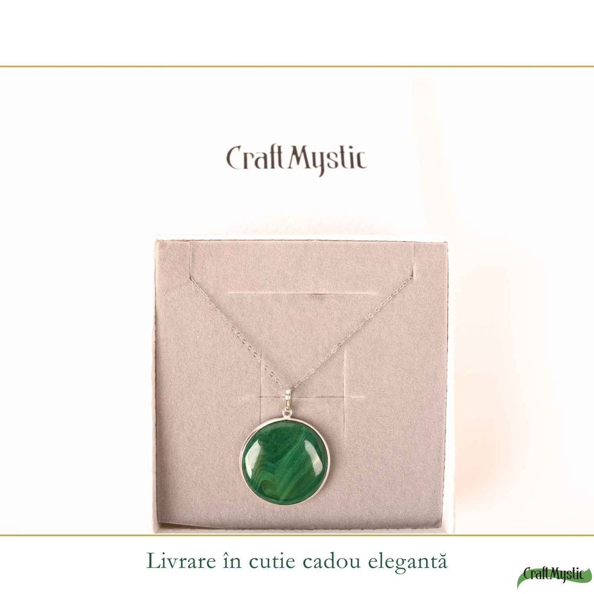 Colier Argint 925 cu Malachit Rotund – Protectie si Echilibru Interior