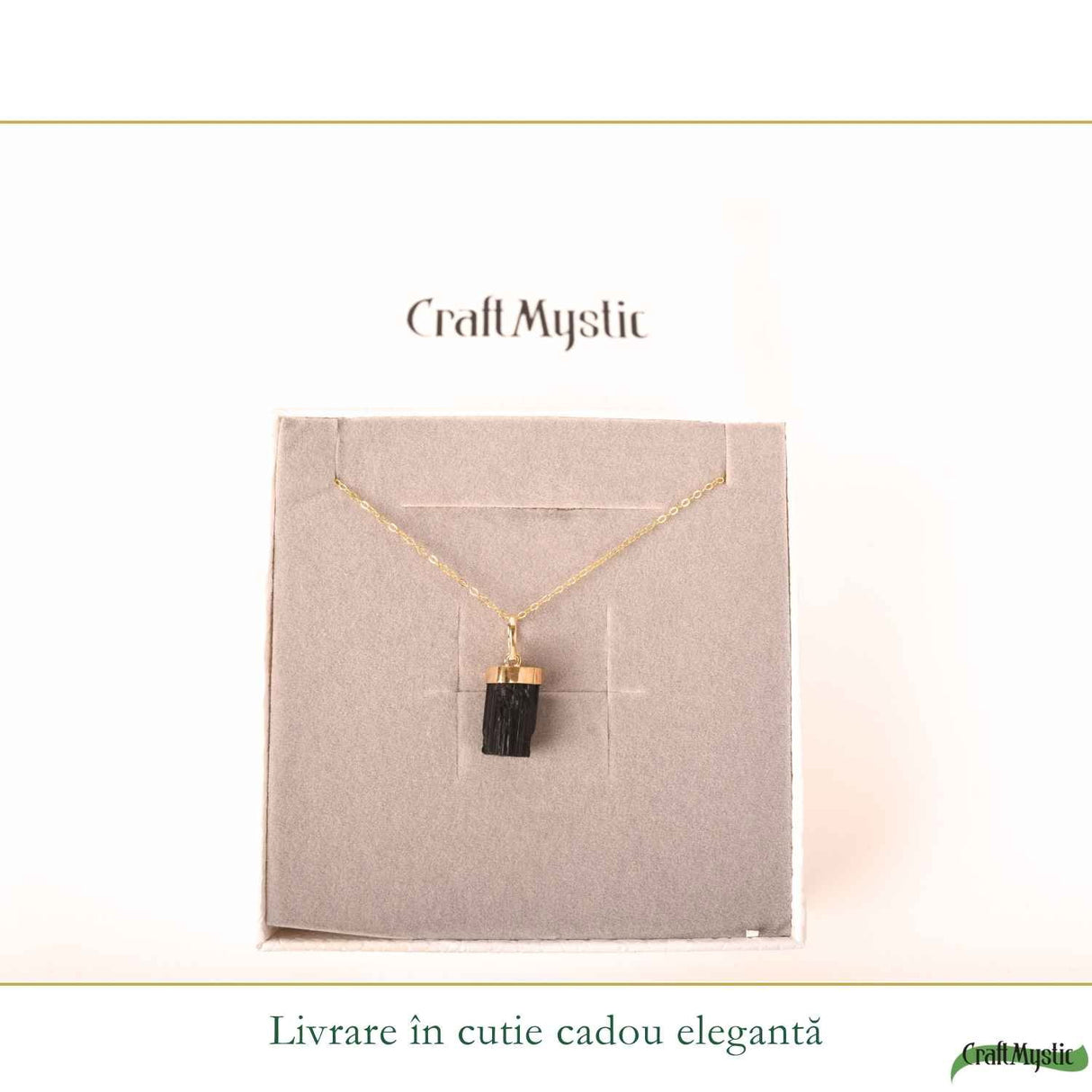 Colier Argint 925 Placat Aur 18K cu Turmalina Neagra Bruta – Protectie si Ancorare
