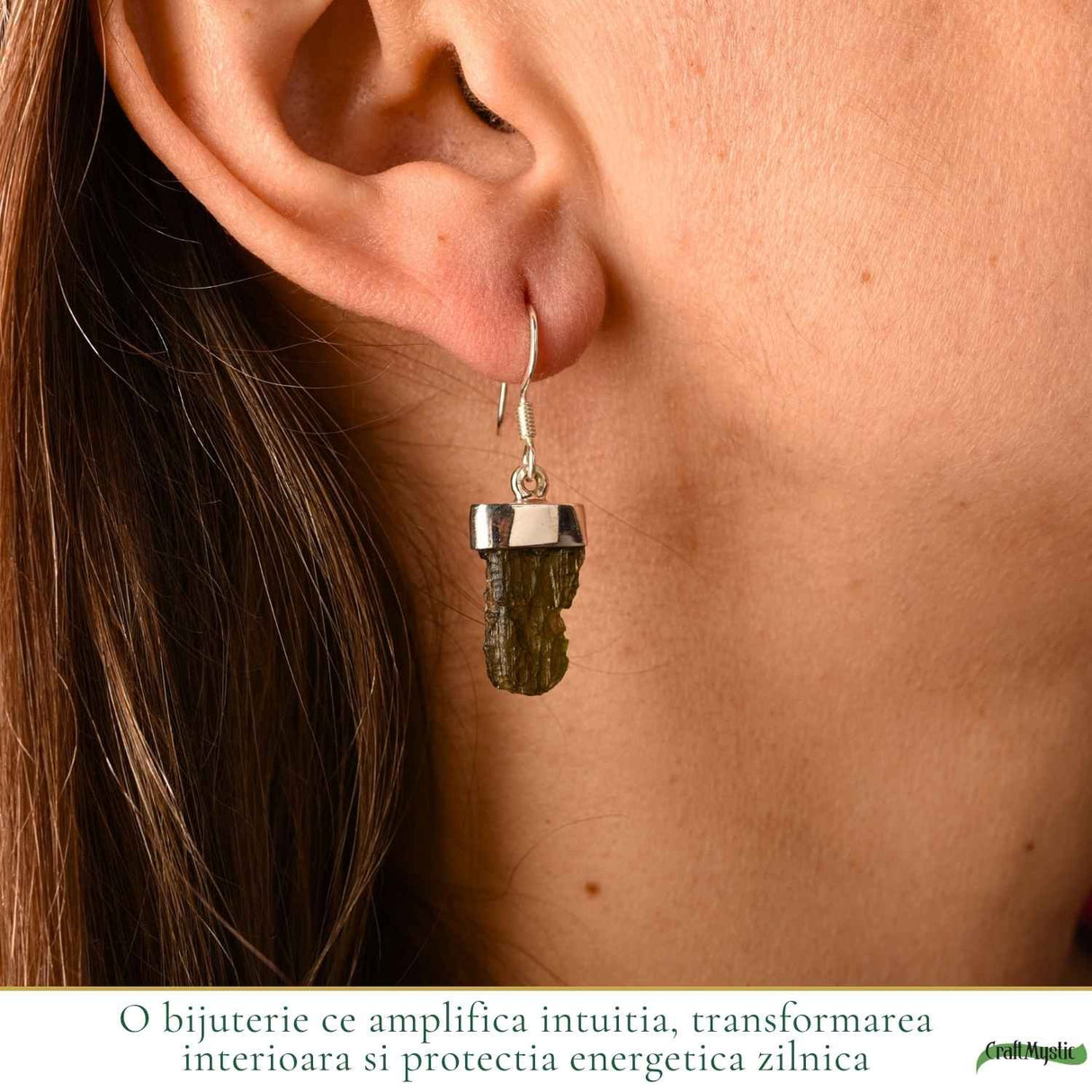 Cercei Argint 925 cu Moldavit Brut – Transformare si Energie Autentica