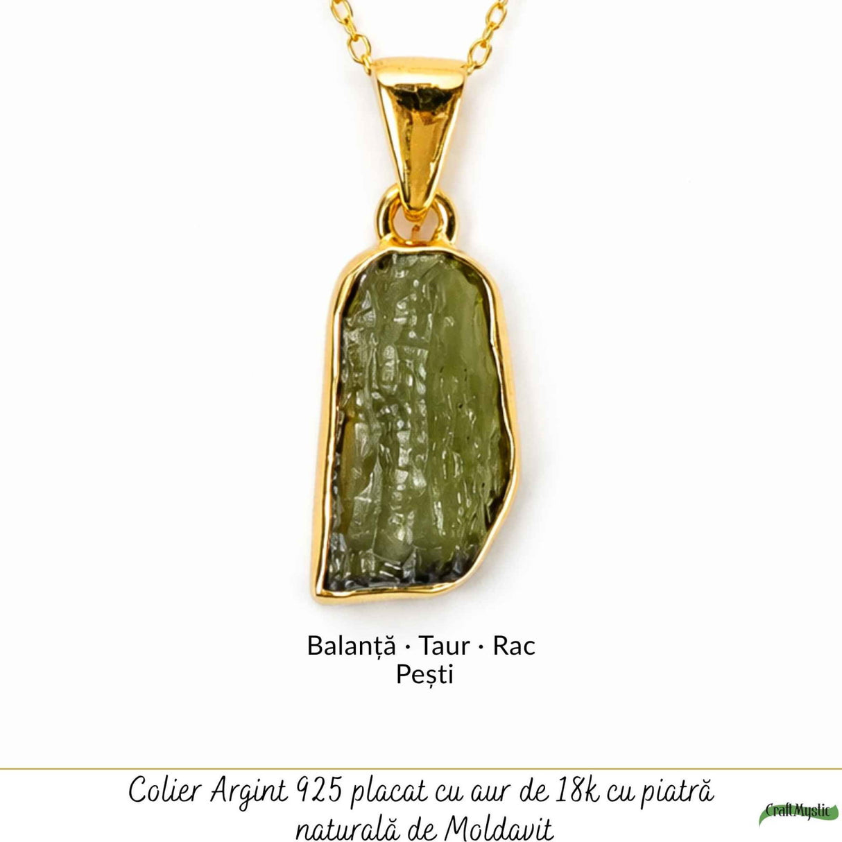 Colier Moldavit Brut Neuniform din Argint 925 Placat Aur – Transformare si Claritate