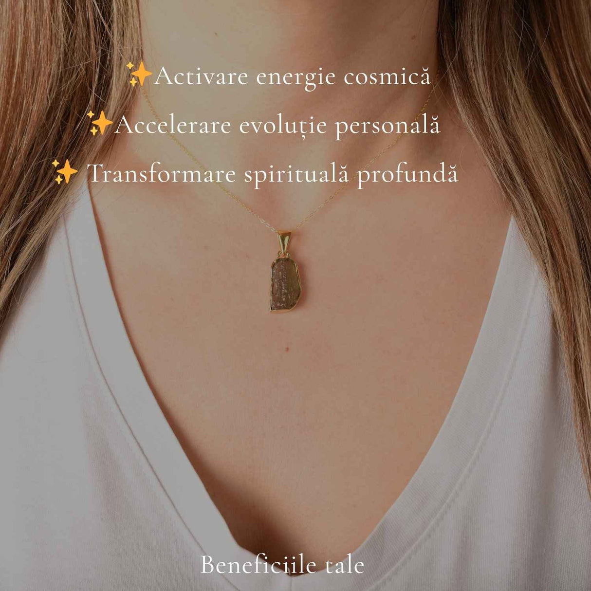 Colier Moldavit Brut Neuniform din Argint 925 Placat Aur – Transformare si Claritate