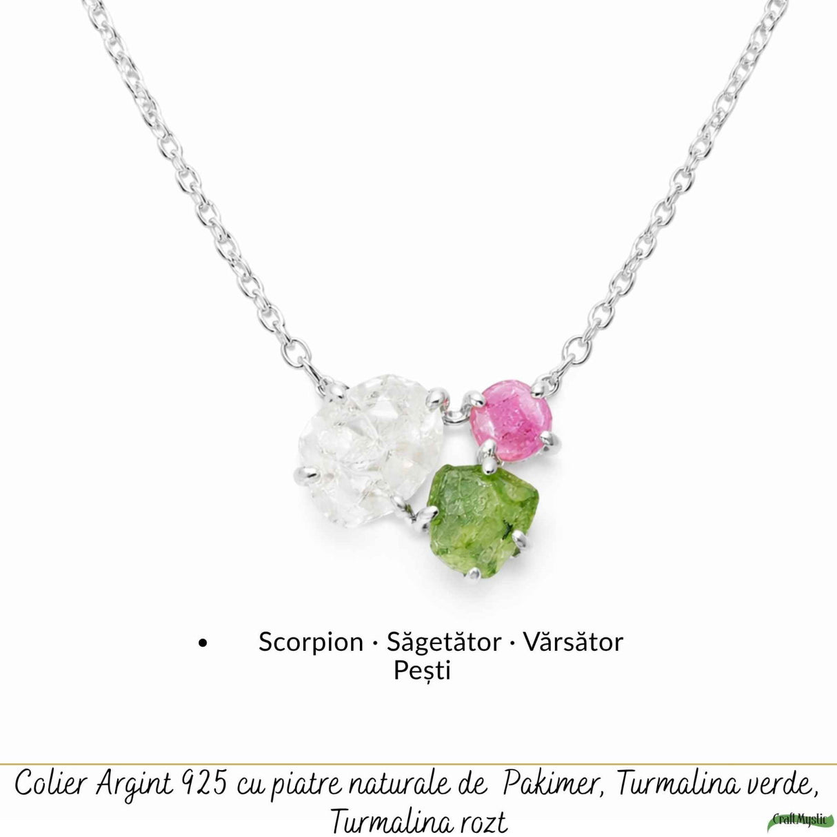 Colier Argint 925 cu Herkimer si Turmalina Verde Roz – Echilibru si Energie