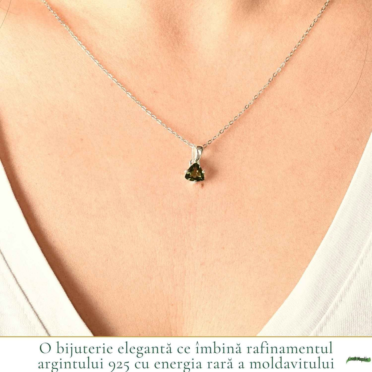 Colier Argint 925 cu Moldavit Fatetat Triunghi – Claritate si Energie Transformatoare