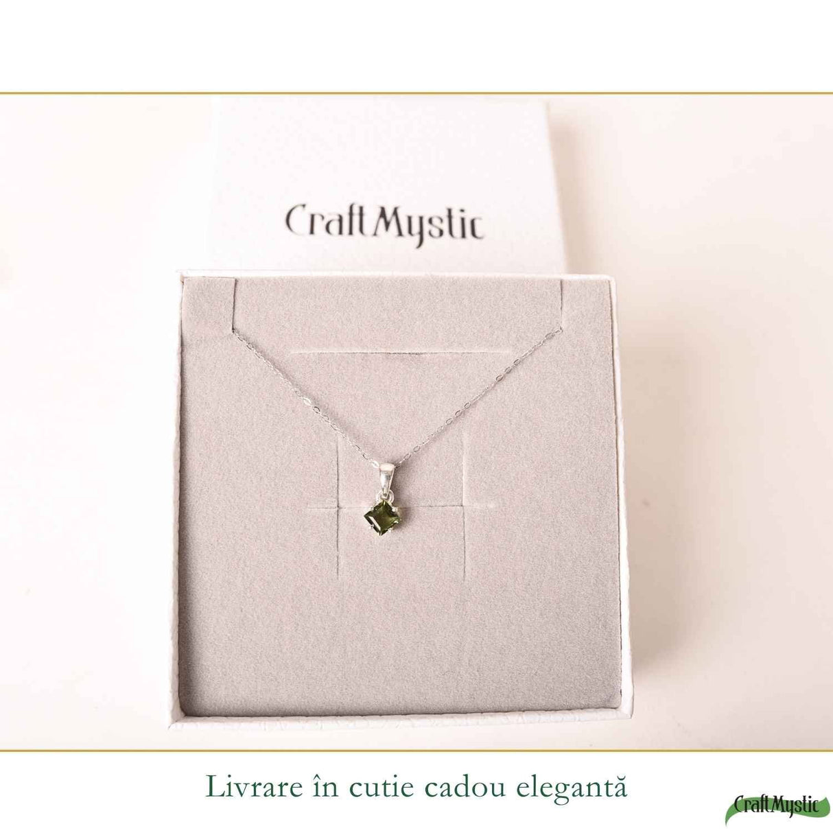Colier Argint 925 cu Moldavit Fatetat Patrat mic– Claritate si Transformare Interioara