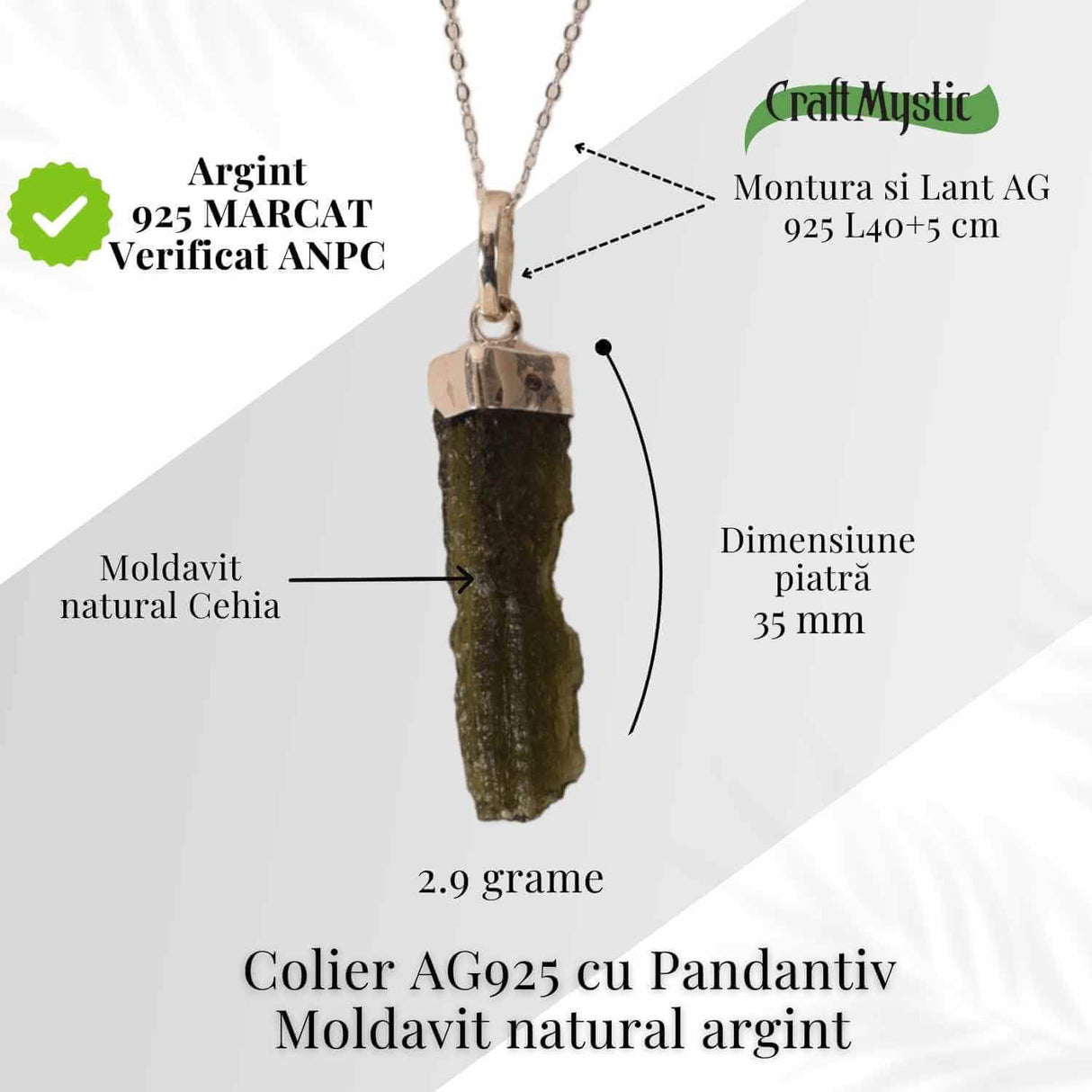 Colier Argint 925 cu Moldavit natural brut 2.9 g - Prezenta si Calm in Ritualul Zilnic