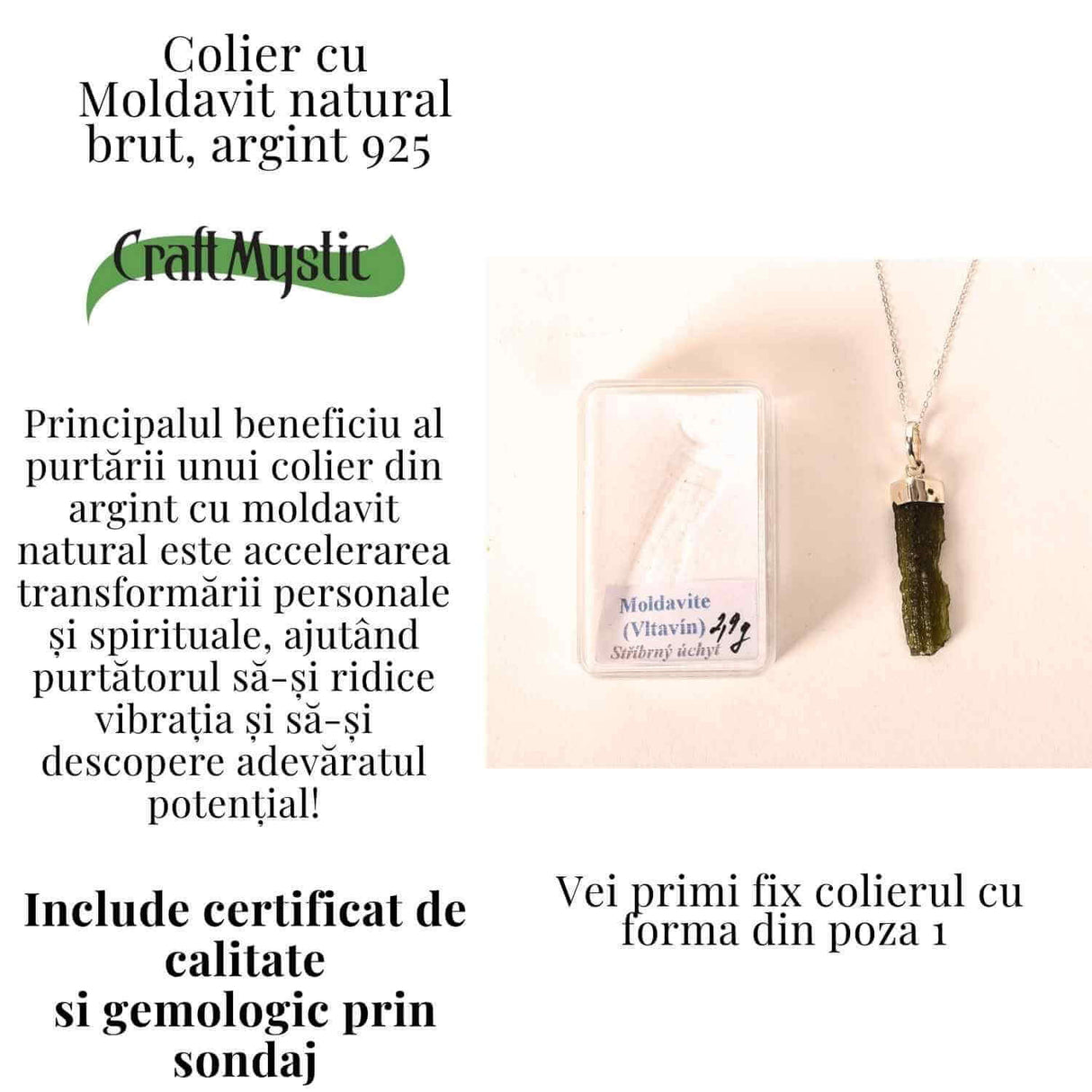 Colier Argint 925 cu Moldavit natural brut 2.9 g - Prezenta si Calm in Ritualul Zilnic