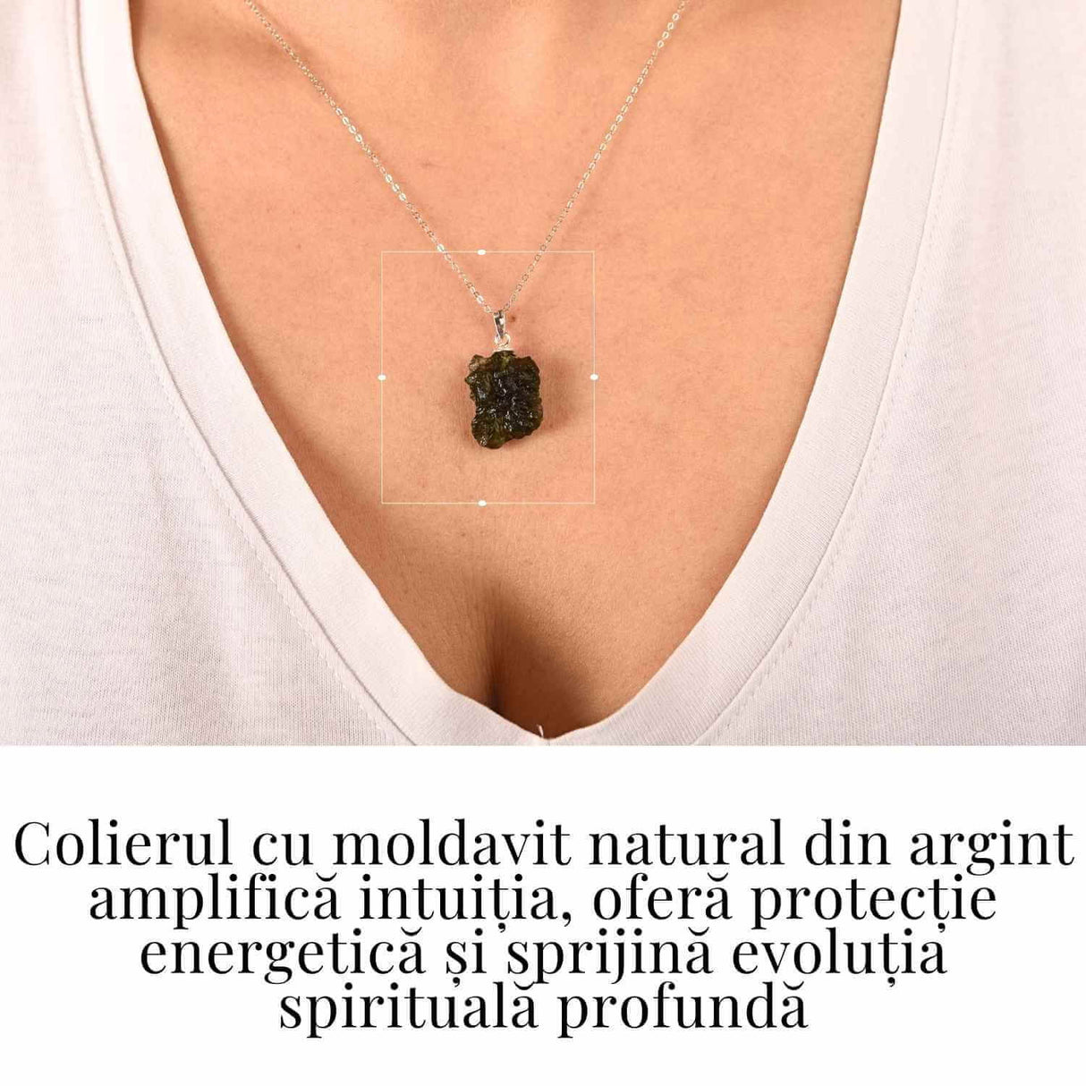 Colier Argint 925 cu Moldavit natural brut 2.2 g -sprijin discret pentru reflecție si calm