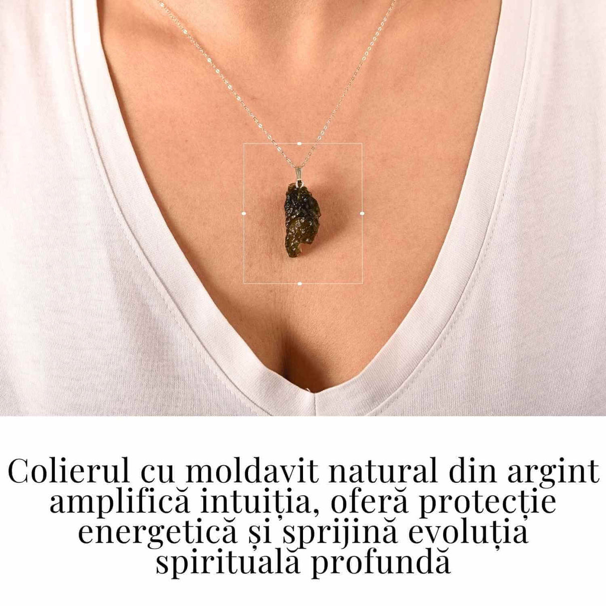 Colier Argint 925 cu Moldavit natural brut 2.8 g - simbol al schimbarii asumate si al echilibrului