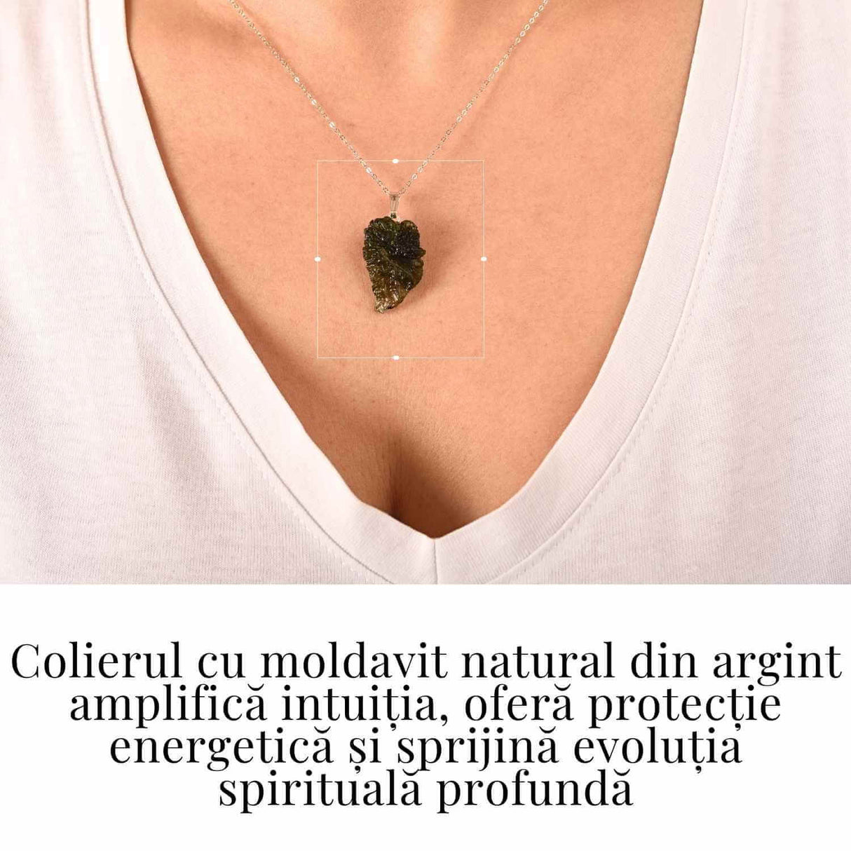 Colier Argint 925 cu Moldavit natural brut 2.6 g - sustinere simbolica pentru schimbare si introspectie