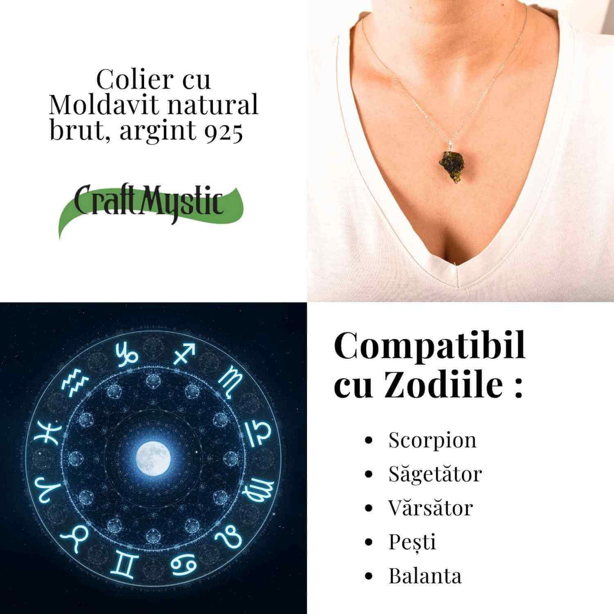 Colier Argint 925 cu Moldavit natural brut 2.7 g - laritate interioara pentru momente de transformare constienta