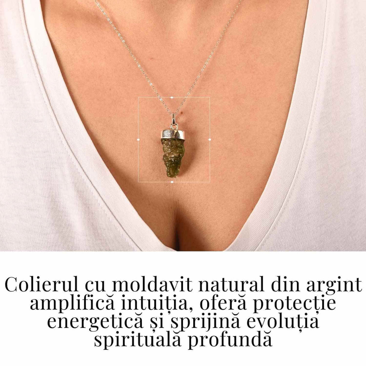 Colier Argint 925 cu Moldavit natural brut 3.3 g - Sustinere Simbolica pentru Introspectie si Sens