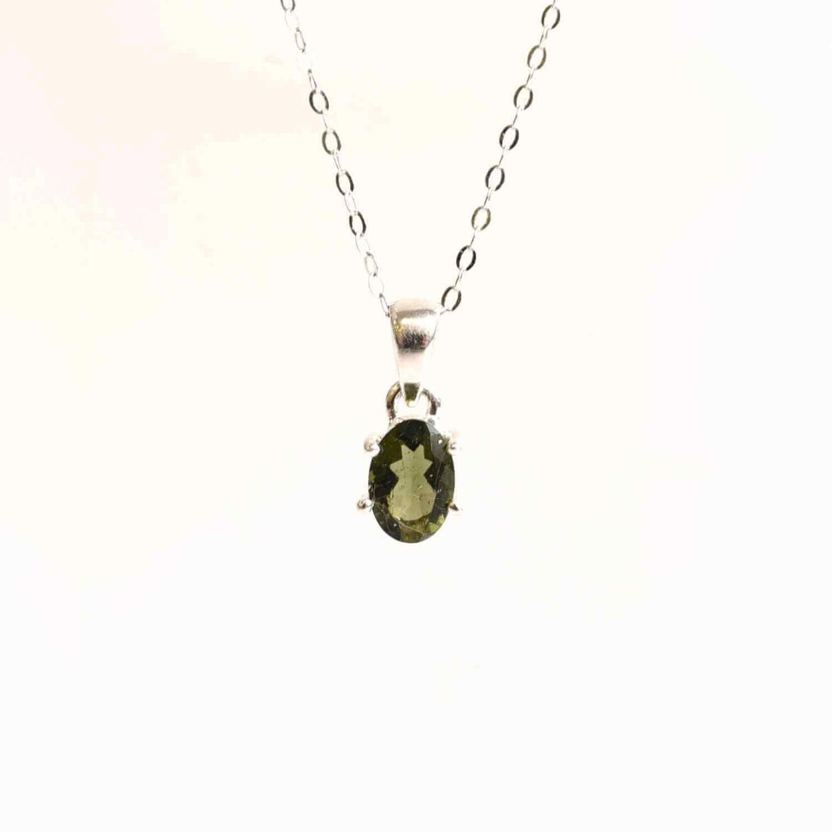 Colier argint 925 cu Moldavit natural fatetat Oval - Activare intuitiva si renastere spirituala