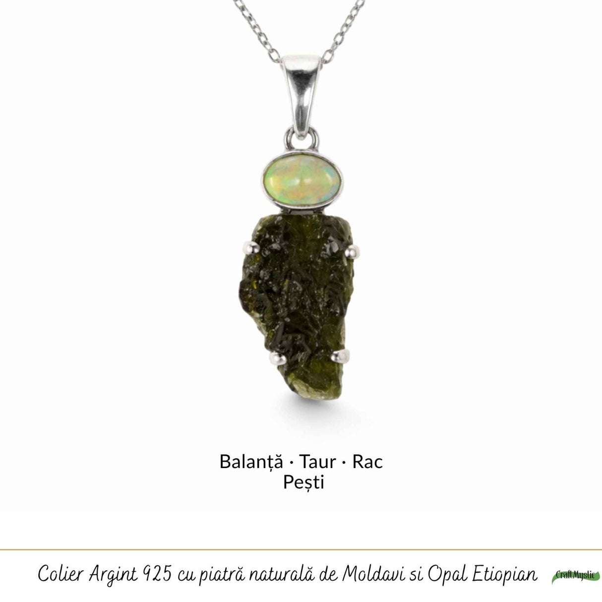 Colier Argint 925 cu Moldavit si Opal Etiopian – Intuitie si Transformare