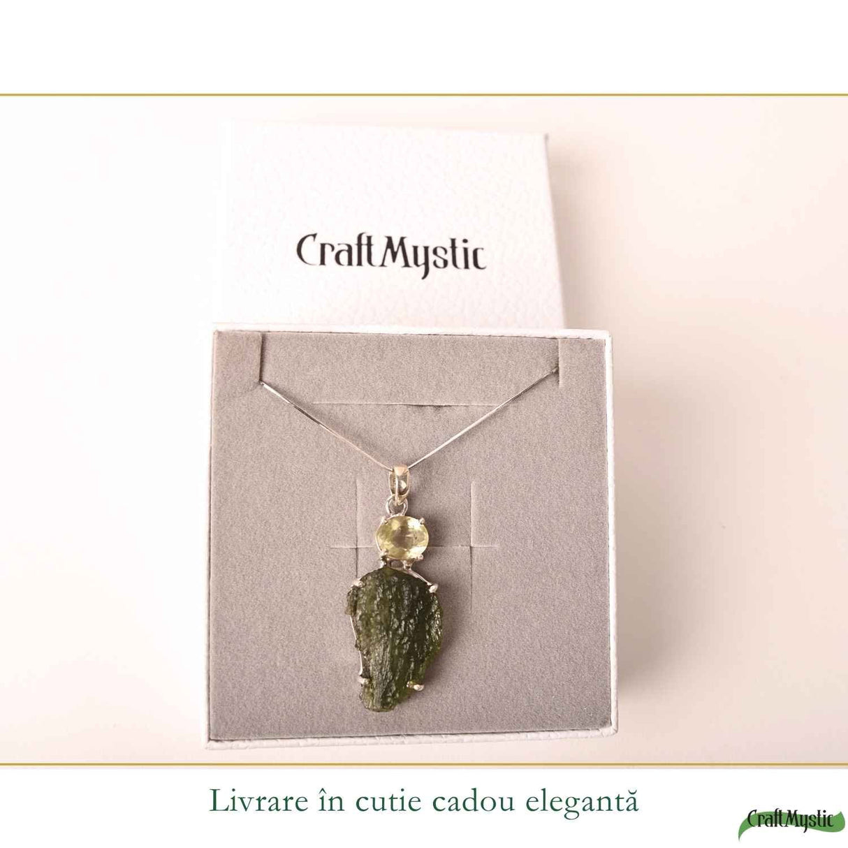 Colier Argint 925 cu Moldavit si Piatra Desertului Libian – Energie si Claritate