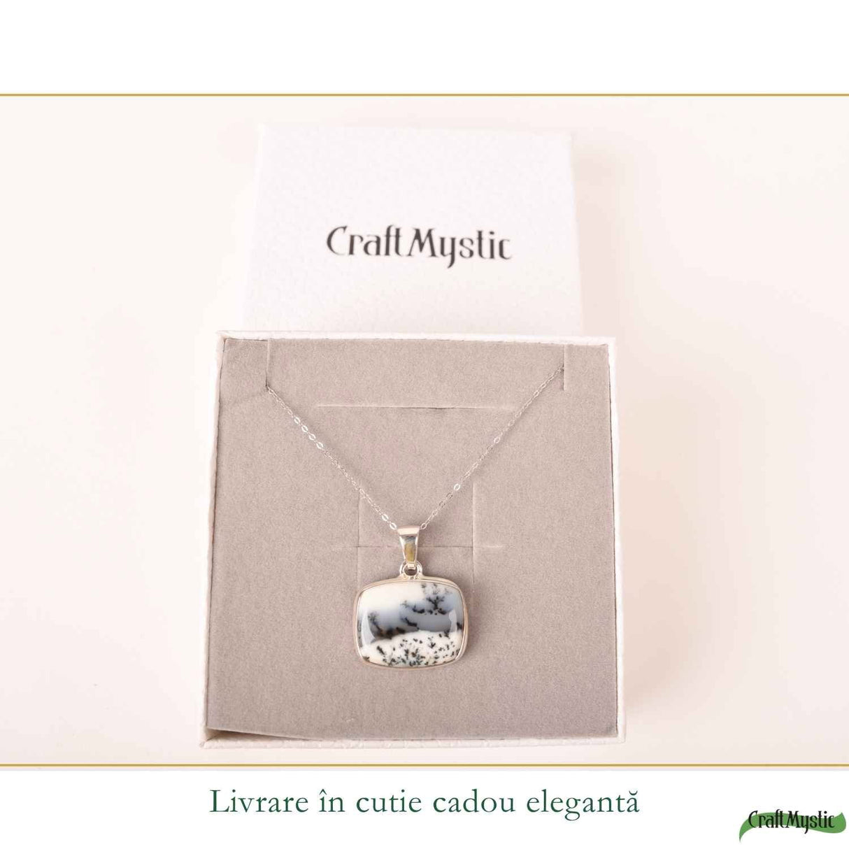Colier Argint 925 cu Opal Dendritic Patrat – Claritate si Echilibru Interior