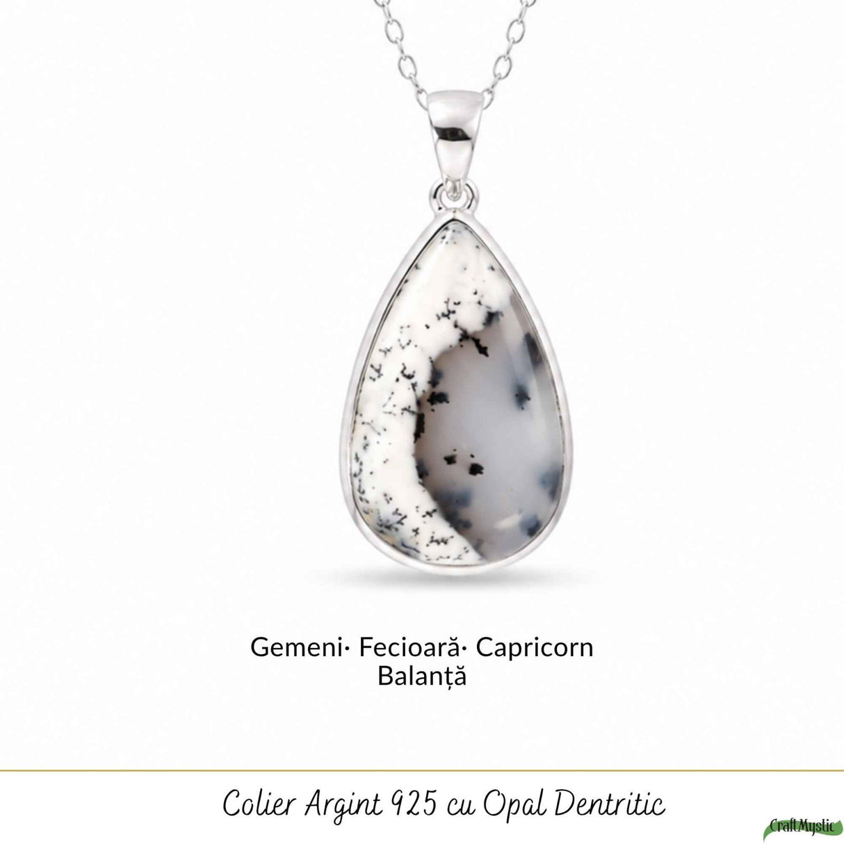 Colier Argint 925 cu Opal Dendritic Lacrima – Claritate si Echilibru Interior