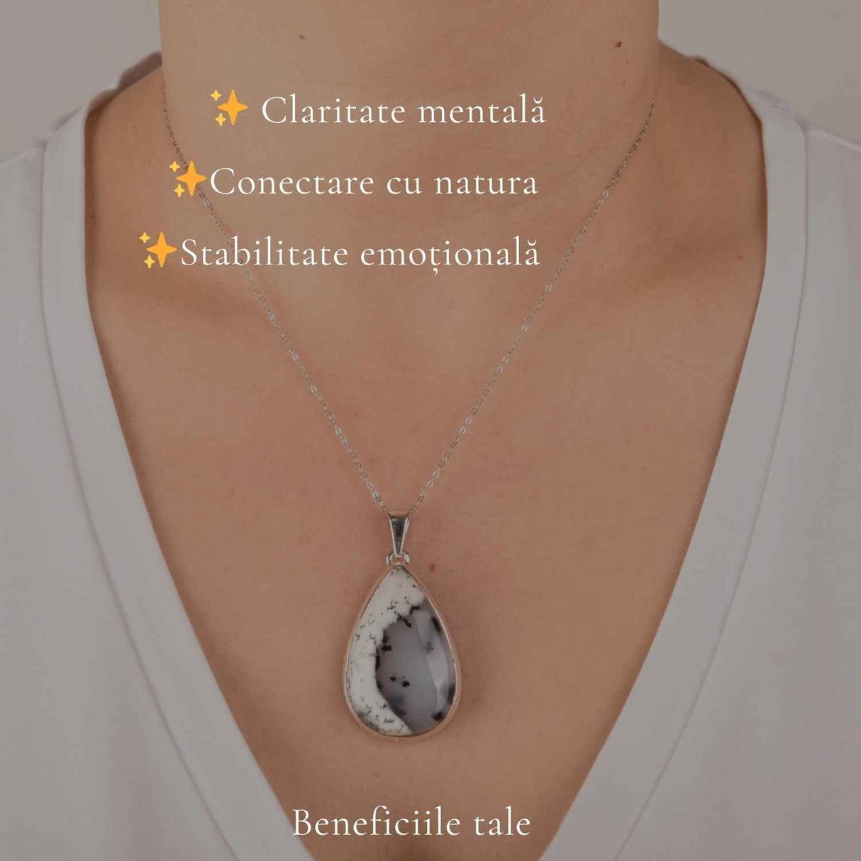 Colier Argint 925 cu Opal Dendritic Lacrima – Claritate si Echilibru Interior