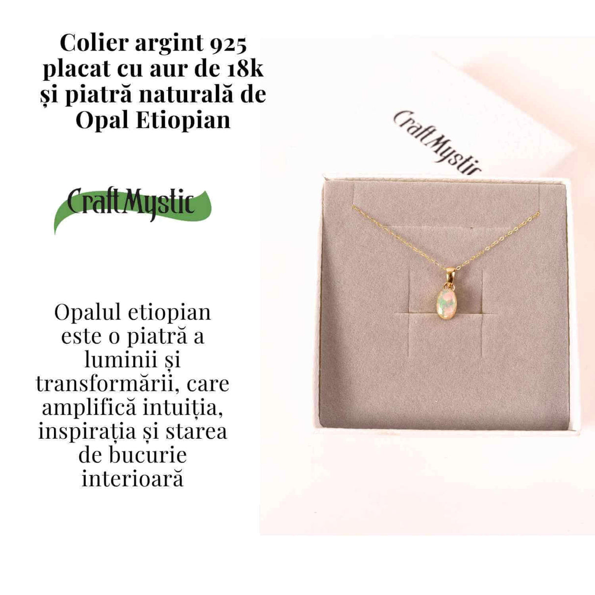 Colier Argint 925 placat cu aur 18K cu Opal Etiopian Fatetat Oval - Lumina Interioara si Armonie Divina