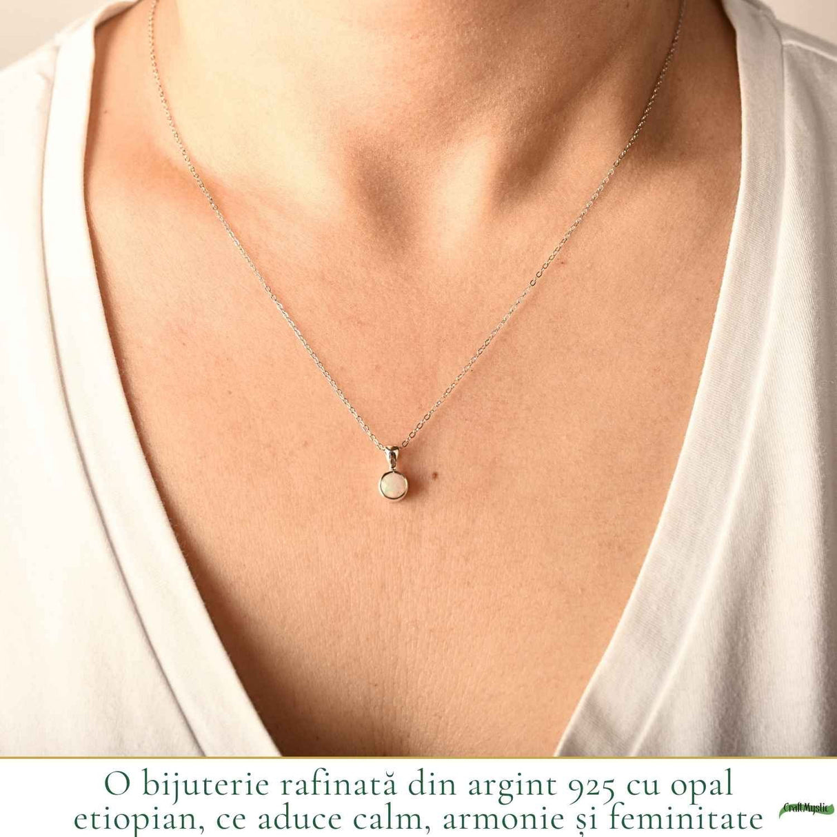 Colier Argint 925 cu Opal Etiopian Rotund – Energie Pozitiva si Claritate Interioara