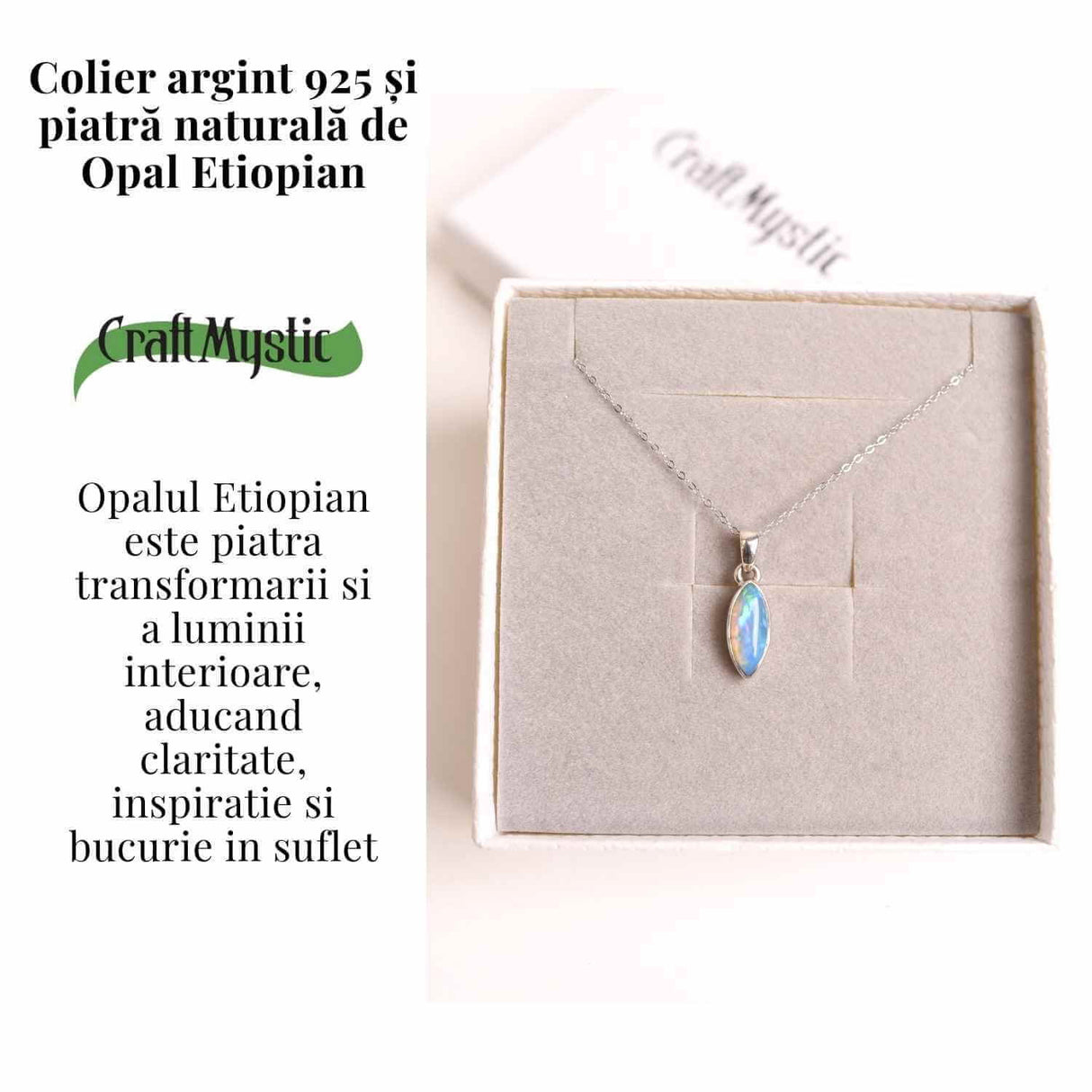 Colier argint 925 cu Opal Etiopian forma delica - Lumina sufletului in miscare