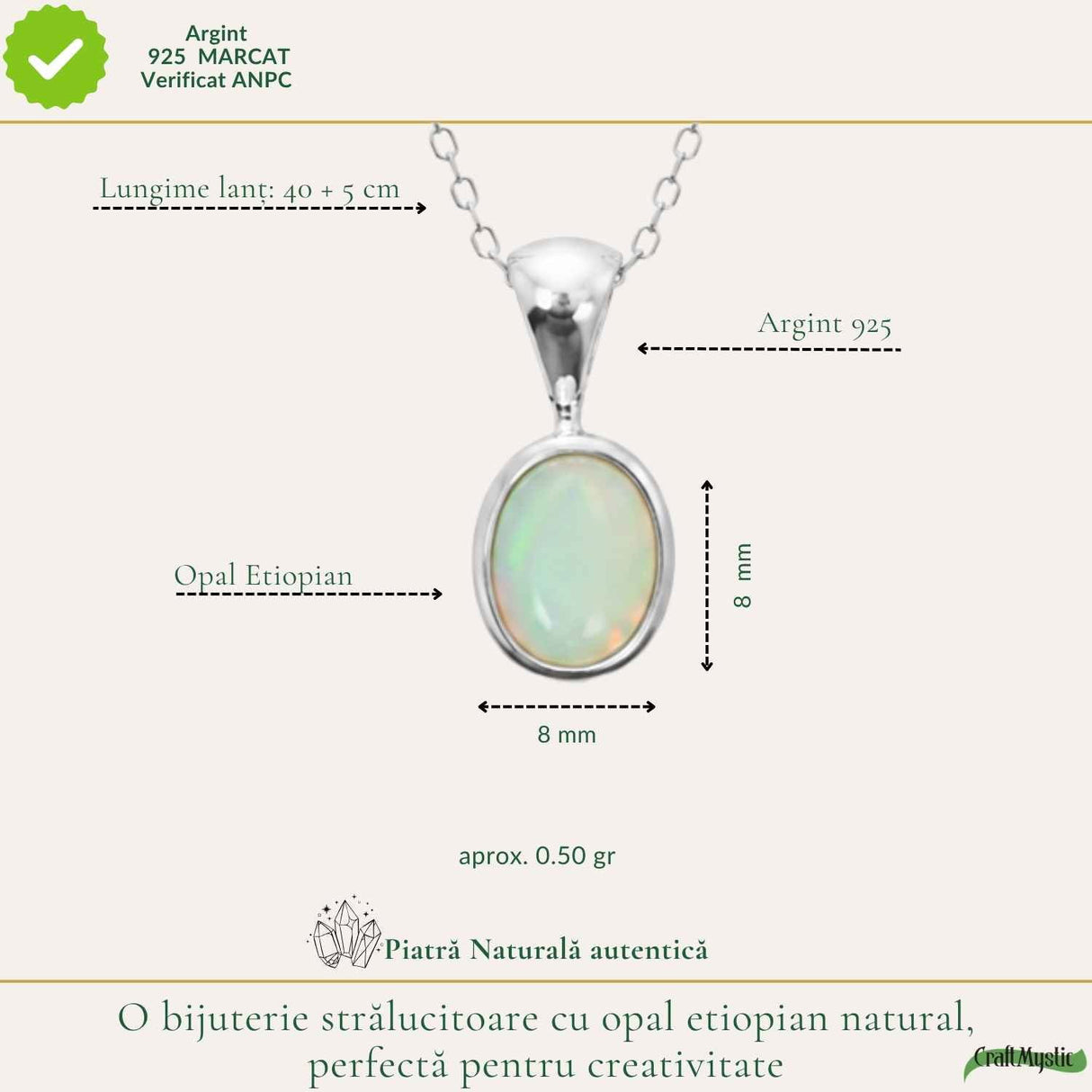 Colier Argint 925 cu Opal Etiopian Oval – Intuitie si Energie Pozitiva