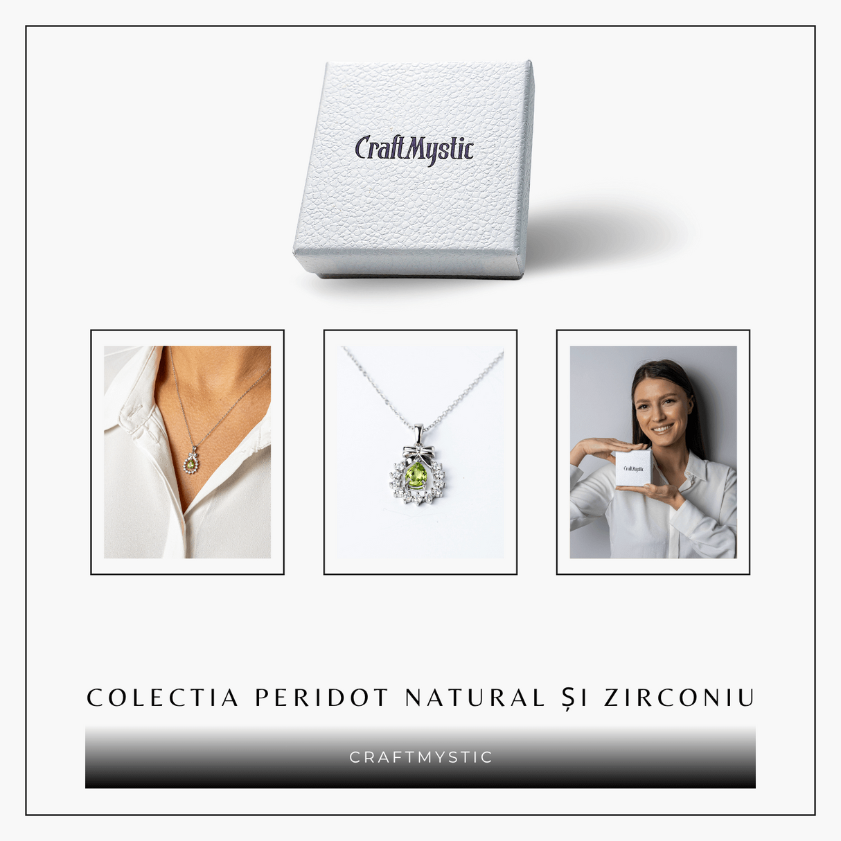 Colier Argint 925 cu Peridot Natural si Zirconiu - Pandantiv Ghirlanda cu Fundita, Simbol al Armoniei si Prosperitatii