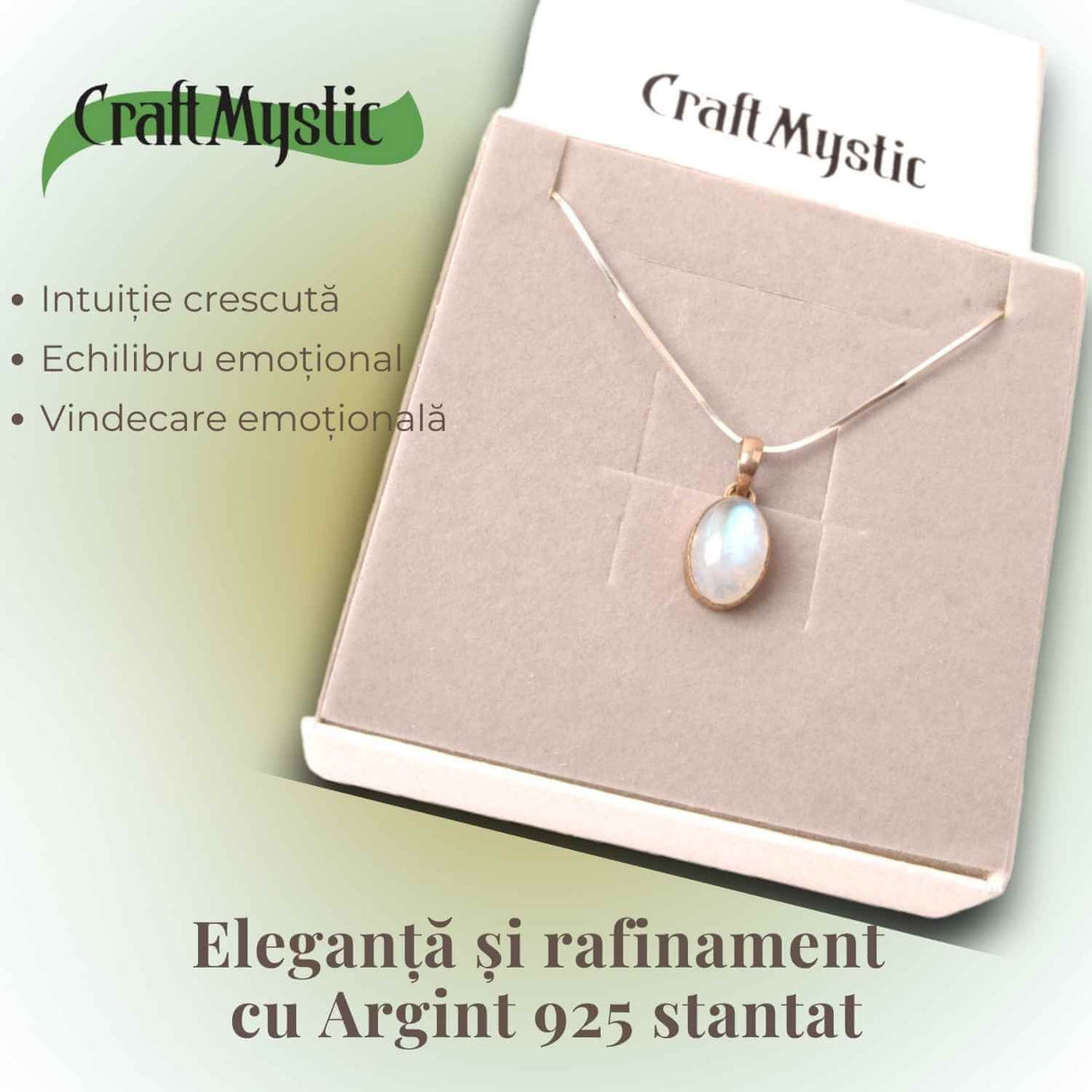 Colier argint 925 cu piatra Lunii Curcubeu ovala, protectie si echilibru