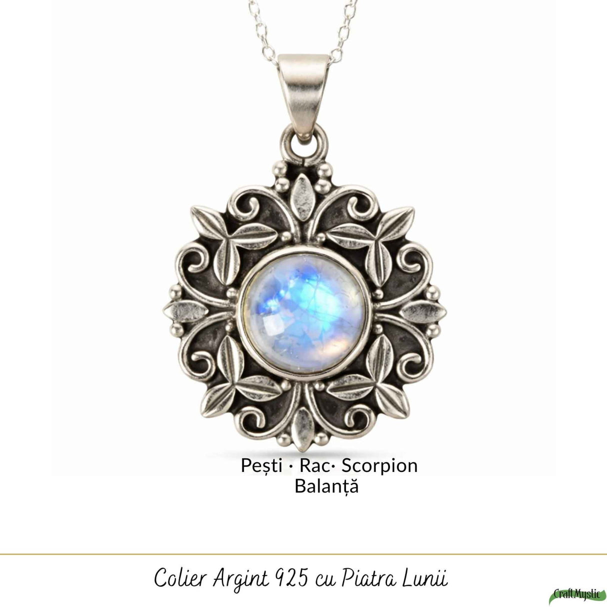 Colier Argint 925 cu Piatra Lunii Floare – Feminitate si Echilibru Interior