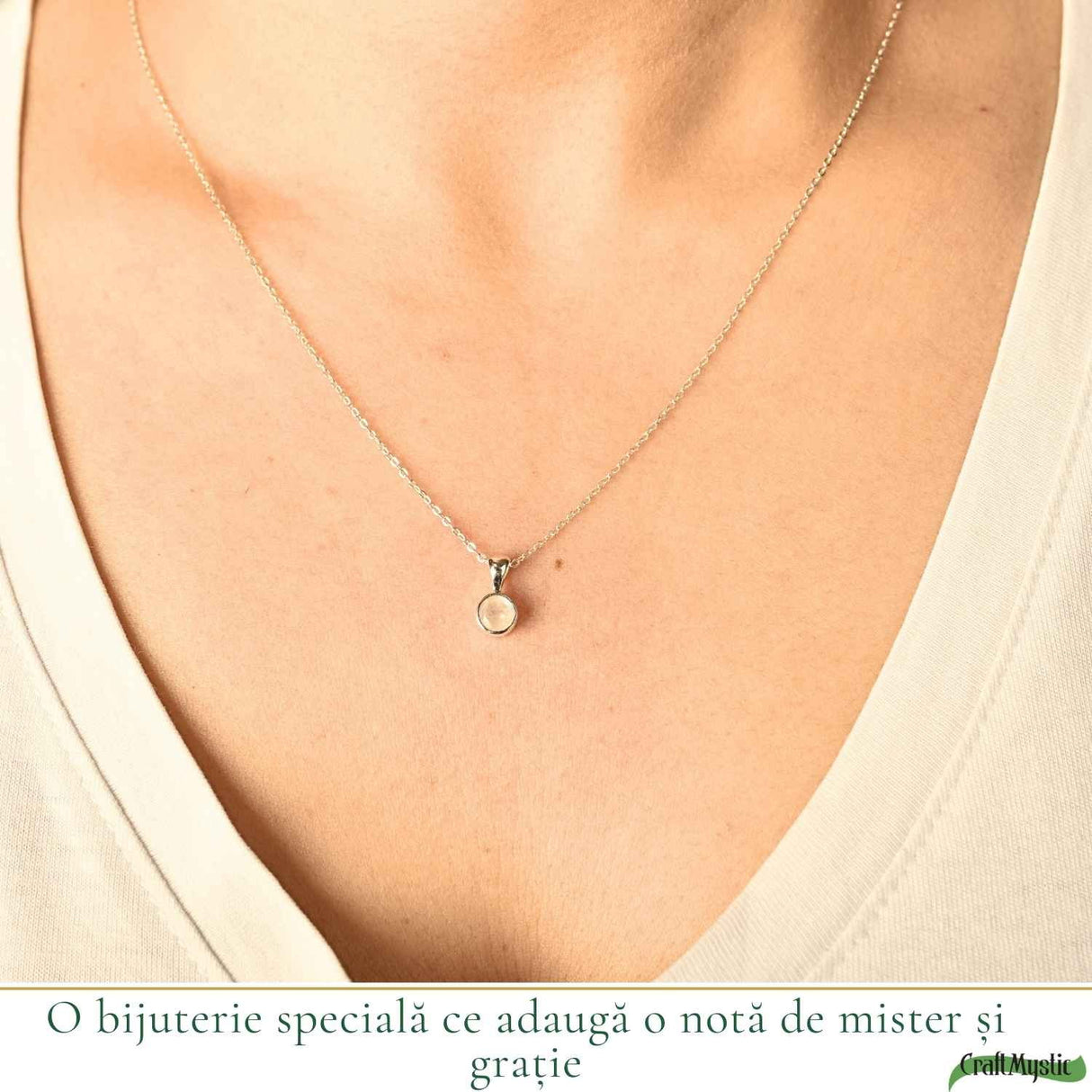 Colier Argint 925 cu Piatra Lunii Rotund – Echilibru si Intuitie Zilnica