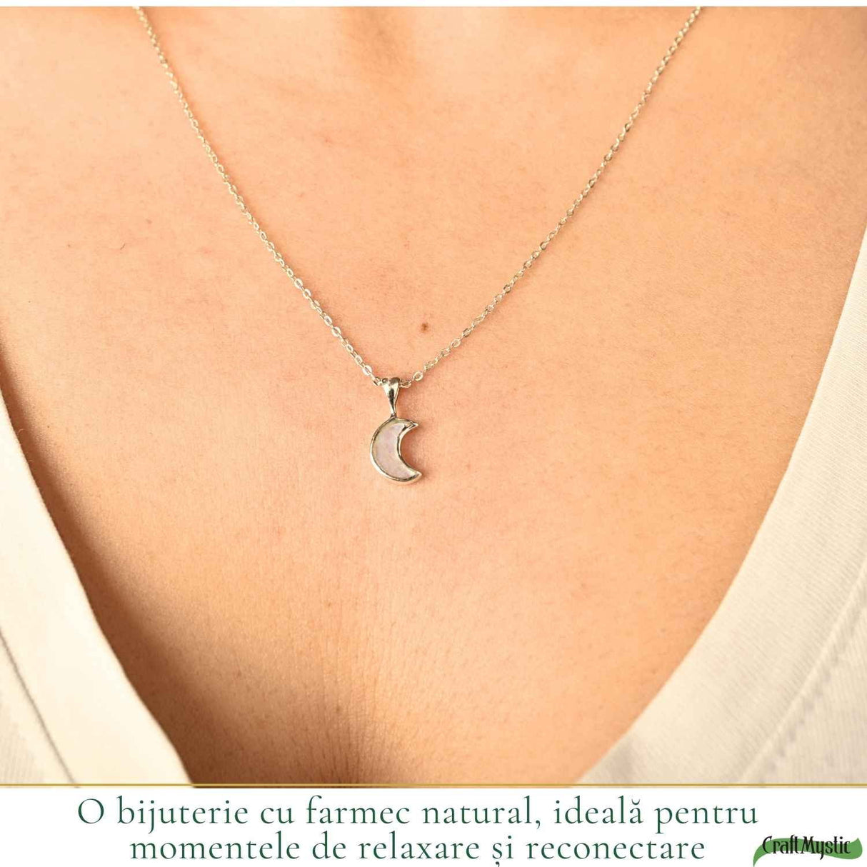 Colier Argint 925 cu Piatra Lunii Semiluna – Intuitie si Energie Lunara