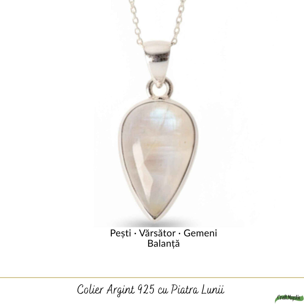 Colier Argint 925 cu Piatra Lunii Lacrima – Intuitie si Echilibru Feminin