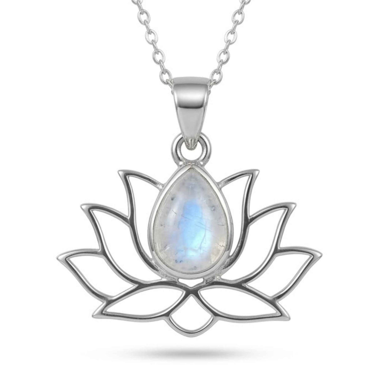 Colier Argint 925 cu Piatra Lunii Floare de Lotus – Renastere si Echilibru Interior